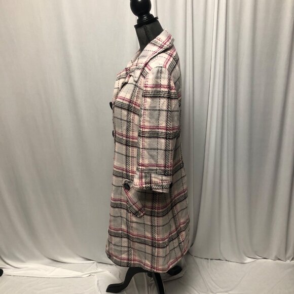 Mac and Jac Trench Coat Womens Size Large Pink Black Plaid Lined Midi Jacket - Picture 4 of 7